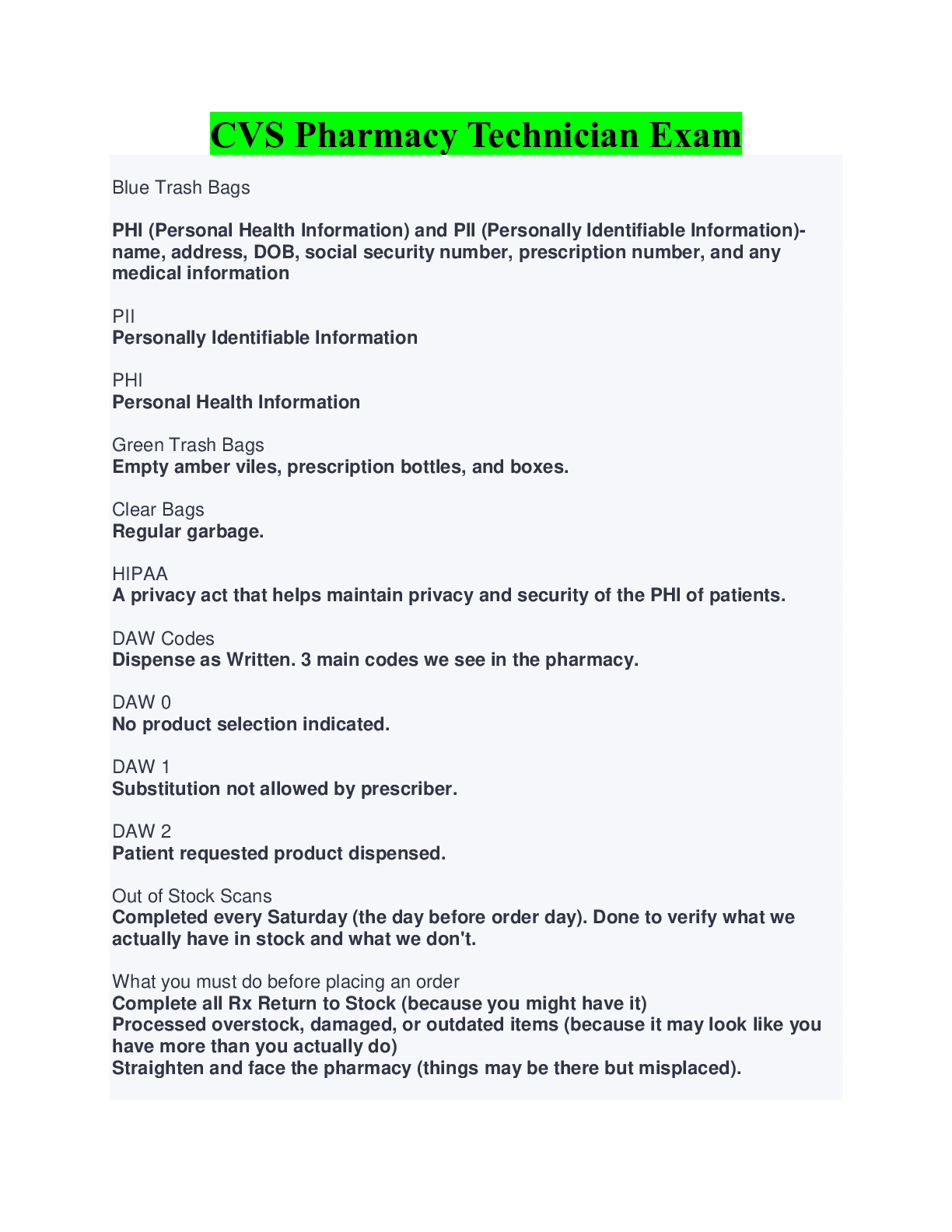 Preview image of CVS Pharmacy Technician Exam 2022/2023 document